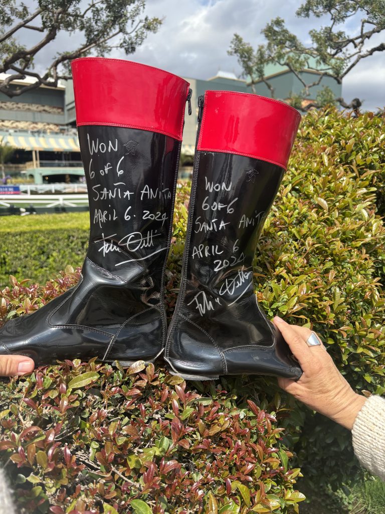 Charity Auction: Signed Boots Worn by Jockey Frankie Dettori – 6-Win Streak at Santa Anita (April 6, 2024)